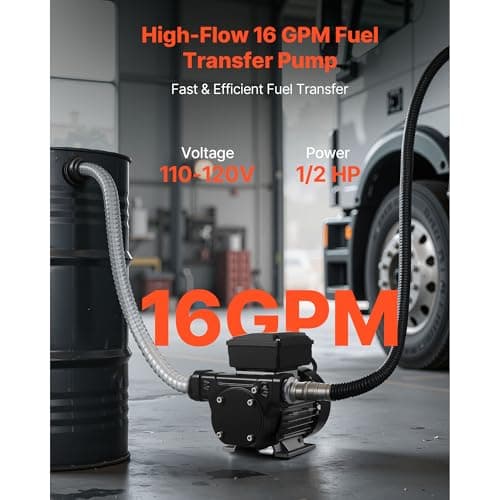 Uargd Electric Fuel Transfer Pump 110V, 16 GPM 60 L/min, AC Oil Pump for Diesel, Kerosene, and Biodiesel, Includes Automatic Nozzle & Dual Hoses, 45 ft/13.7 m Max Lift, Suitable for Vehicles