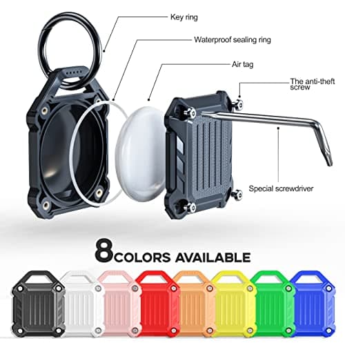 Dovick- Waterproof Keychain Holder Case Compatible with Airtag,Screw Full Cover Compatible with Apple Air Tag Tracker Key Ring (Black 2 Pack)