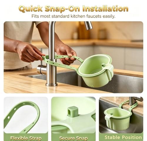 Hanging Sink Strainer Basket with Openable Bottom Cover, Kitchen Faucet Hanging Strainer, Press Automatic Dumping Basket (Green) — view 2
