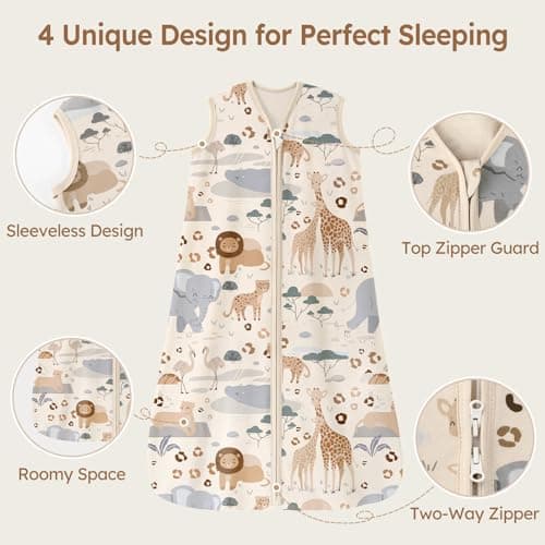 Unnivoll Baby Sleep Sack 18-24 Months 100% Cotton Lightweight 0.5 TOG Wearable Blanket Baby Sleep Bag with 2-Way Zipper for Infant Toddler Apricot Elephant — view 2