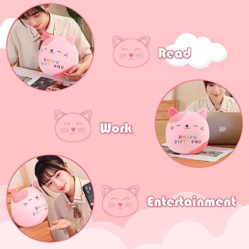 SQEQE Cat Stuffed Animal Toy Cuddly Birthday Cat Plush Soft Kitty Plush Pillows Cartoon Cat Plushies Doll Gift for Kids Birthday (Pink, 8 Inch)