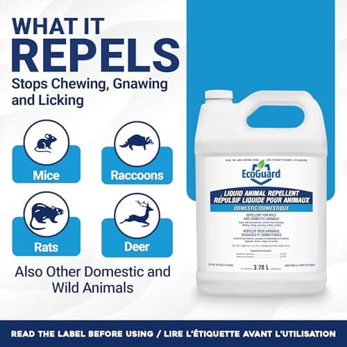 EcoGuard Home And Cottage Liquid Animal Repellent 3.78L | Bitter Anti Chew Spray with Bitrex, For Wild And Domestic Animals | Helps Deter Raccoons, Rabbits, Skunks, Squirrels, Coyotes, Mice, Rats And Other Nuisance Pests | Yard, Home & Garbage Protection | SPRAYER NOT INCLUDED