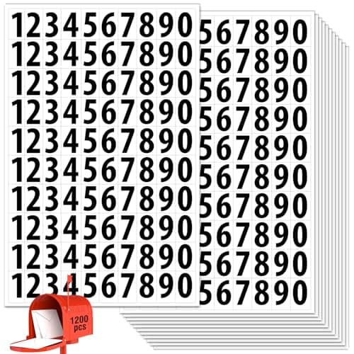 1200 Pcs Number Labes, 1" x 0.5" Waterproof Mailbox Number Stickers, Consecutive Numbers 0-9, Self-Adhesive and Residue-Free, Ideal for Mailboxes, Storage Boxes, Organizers, Cabinets and More