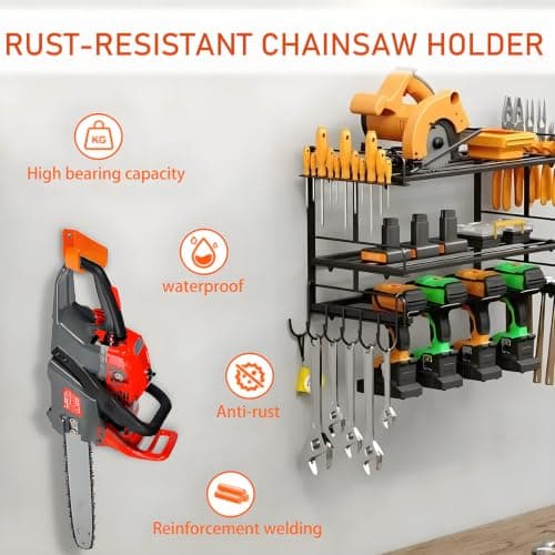 JAWULIJIA Chainsaw Hanger Heavy Duty Chainsaw Holders Organizer Mounted Chainsaw Rack for Garden Garage Chainsaw Wall Mount with Anchors and Screws Kit(1 Pack) — view 2