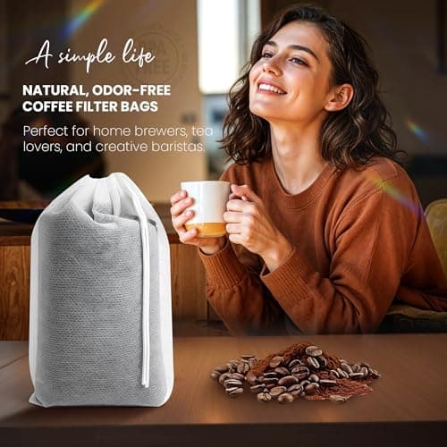 URCYLA Cold Brew Bags, 100 Count Brew Coffee Filter Bags, 6 * 8 Inch Fine Mesh Drawstring Pouches, Fits Mason Jars & French Press, Ideal for Tea, Herbs & Spices — view 2