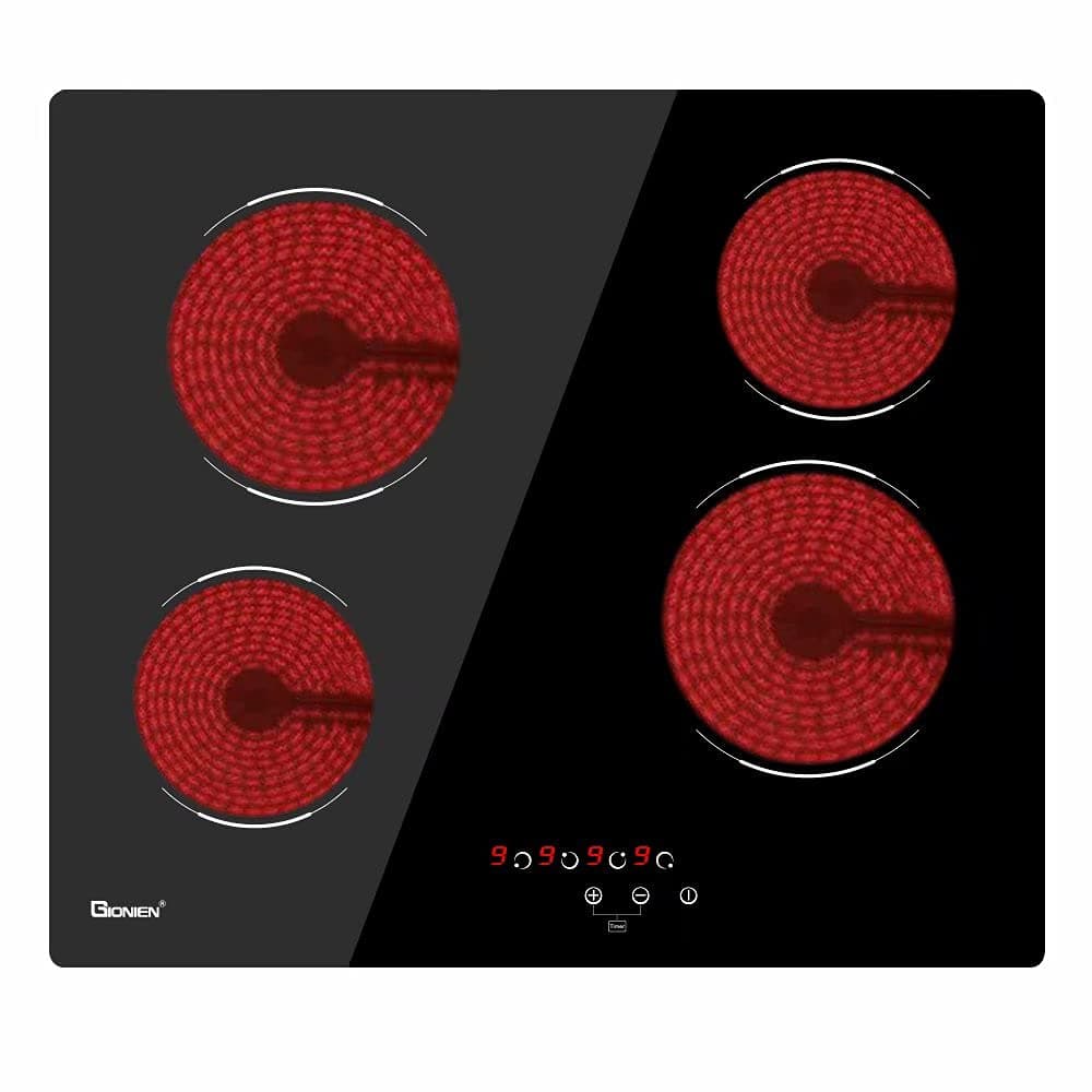 GIONIEN Ceramic Hob 60cm Electric Cooktop Burner, Built in Black Glass Cooker with 4 Cooking Zones,Hardwired (no plug),GCE460TC