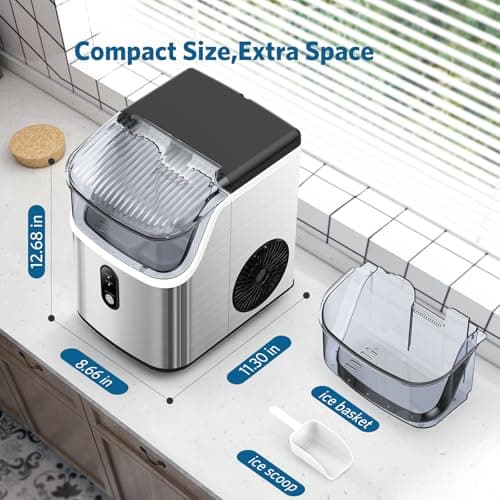 COWSAR Nugget Ice Makers Countertop Soft Chewable Pellet Ice Machine with Auto-Cleaning Function, 34Lbs/24H, Portable Ice Makers for Kitchen, Office, Home,Silver — view 4