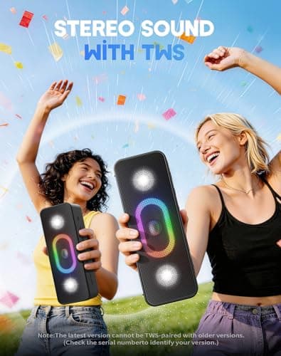OHAYO Bluetooth Speaker, Wireless Portable Outdoor Speakers, Bold Sound and Ambient Light, IPX6 Waterproof, 24H Playtime, TWS Pairing, Built-in Mic, Home/Travel/Beach Essential, Birthday Gift, Black — view 2