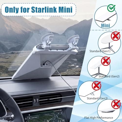Starlink Mini Car Mount, Starlink Mini Accessories, Secure Satellite Mounting Kit with Strong Suction for Dashboard and Windshield, Suitable for Most Vehicles and Ensure Driving (Single-Sided Mount)