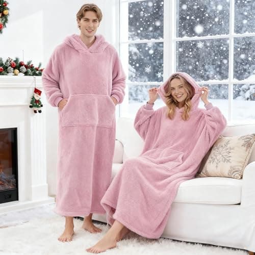 PJGGZ Wearable Blanket Hoodie for Women Men, Fleece Warm Comfy Hooded Sweatshirt with Pockets & Sleeves Cozy Gift for Adult(Pink,Oversize) — view 5