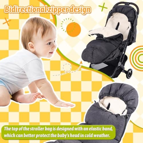 auvstar Waterproof &Thicken Universal Stroller Cover Winter,Stroller Footmuff Bunting Bag for Warm Strollers Muff,Stroller Accessories for Baby Sleeping Bag Winter Stroller Blanket (Dark Gray) — view 5