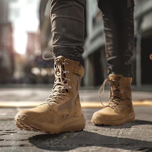 NORTIV 8 Men's Breathable Tactical Military Work Boots Side Zipper Lightweight Hiking Motorcycle Combat Boots Peakforce,Size 10,Coyote,SNMT242M