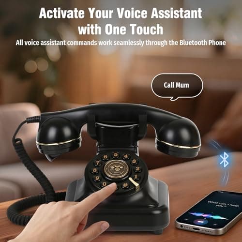 Sangyn Retro Bluetooth Landline Phone with Voice Assistant, Compatible with Android & iOS, Wireless Home Telephone with Volume Control, USB Rechargeable, Black