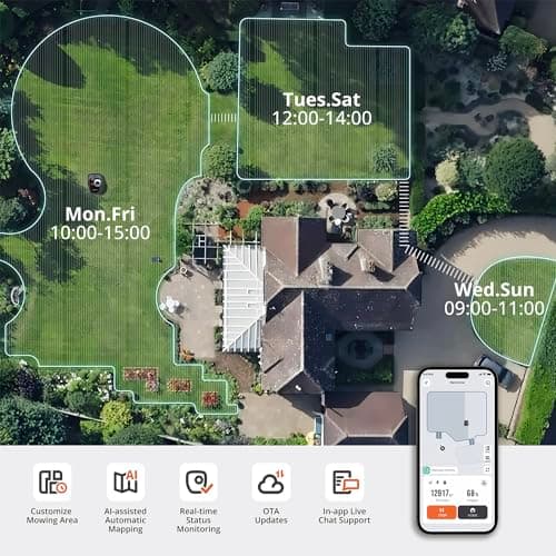 Segway Navimow i110N Robot Lawn Mower Perimeter Wire Free 1/4 Acre RTK+Vision Robotic Lawnmower, AI-Assisted Mapping, Virtual Boundary, APP Control, 58dB(A) Quiet, Multi-Zone Management — view 4