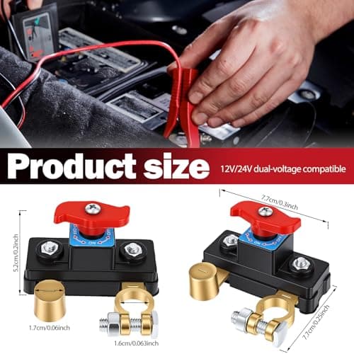 2Pcs Battery Disconnect Switch 12 V 24 V, Stable Transmission High Conductivity Car Battery Cut Off Switch Breaker Pure Copper Manual Rotary Battery Shut Off Switch for Car Truck RV Boat Power Control