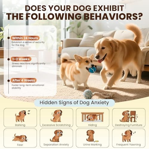 Dog Pheromones Calming Diffuser to Calm Dogs 4 IN 1 Kit (2 Diffusers+2 Refills) Pheromone Plug In for Stress Barking Pee Accidents Chewing Aggression Separation Anxiety Relief 60 Days(Odorless)
