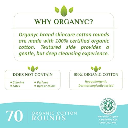 Organyc - 100% Organic Cotton Rounds Chemical Free, For Sensitive Skin (70 Count) - Daily Cosmetics. Beauty and Personal Care