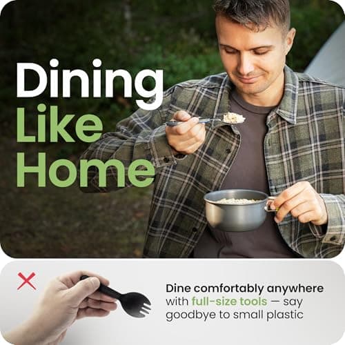 Orblue 4-in-1 Camping Utensils, 1-Pack, Portable Stainless Steel Spoon, Fork, Knife & Bottle Opener Combo Set - Travel, Backpacking Cutlery Multitool, Blue — view 4