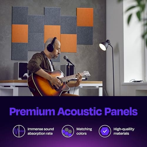 Ekkogo Acoustic Panels 12-Pack Soundproof Wall Panels 12"X12"X0.4" Sound Panels High Density Sound Dampening Panels - [Pebble Gray Square]
