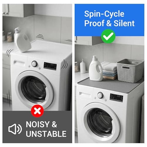 WZGUSXN 26x26 Full-Coverage Washer Dryer Mat, Spill-Proof Raised Edge Silicone Topper, Anti-Slip Vibration Dampening Pad for Front Load Laundry Room (2 Pack) Grey — view 4