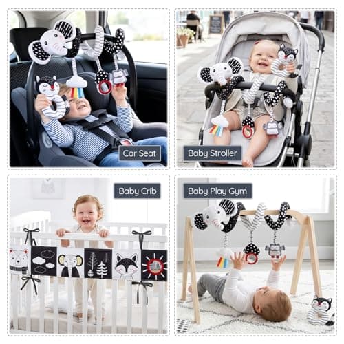 Joyreal High Contrast Baby Toys for Newborn, Black and White Baby Sensory Toys with Car Seat Toys,Infant Toys with Black White Cards Book, Montessori Toys for Baby Gifts (Elephant Theme) — view 5