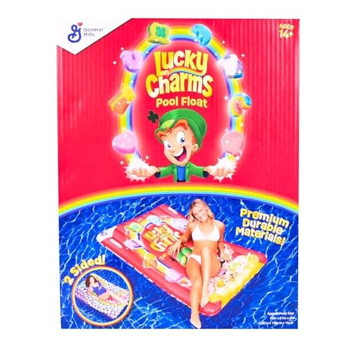 Lucky Charms Reversible Pool Float Double Sided Cereal Box and Rainbow Charm Inflatable with Built in Handles Extra Large 5.8 Foot Cereal Shaped Floatie for Pool Beach and Lake — view 5
