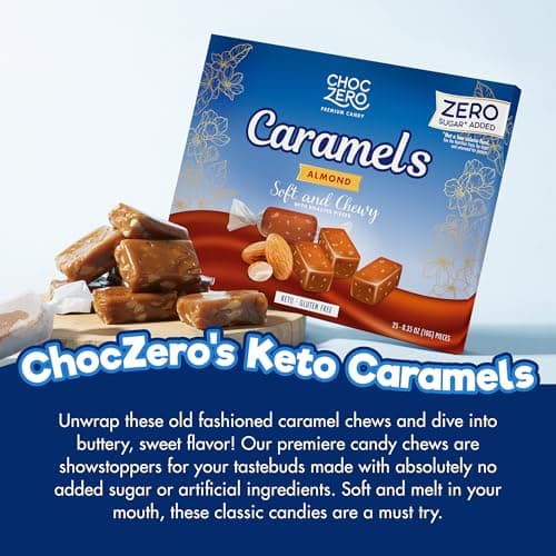 ChocZero Almond Caramels, Sugar Free Caramel Candy with Roasted Almonds, No Sugar Alcohols, Keto, Low Carb, High Fiber, 9 oz Box — view 3