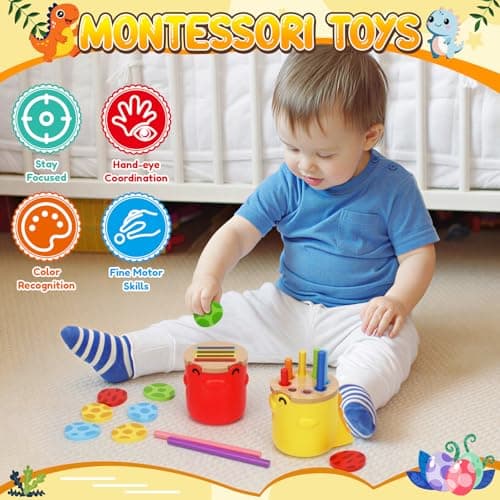Montessori Toys for 1 2 3 Year Old Boys Girls: Wooden Colour Sorting & Stacking Cups Gifts for 2-3-4 Year Old Kids Learning Fine Motor Skills Educational Sensory Toys for Toddler Birthday Gifts