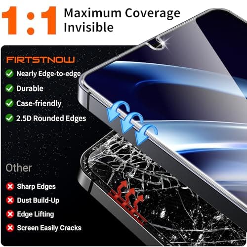 firtstnow 3 Pack for Samsung Galaxy S25 Ultra Screen Protector Tempered Glass + 1 Pack Camera Lens Protector, Military Grade Shatterproof, 9H Hardness, Fingerprint Unlock,Case Friendly 6.9 Inch — view 3