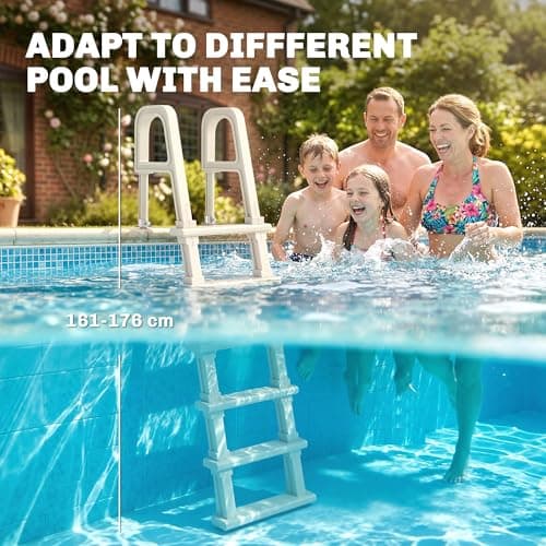 Outsunny Swimming Pool Ladder, 63.4"-69.3" Adjustable 5-Step Pool Stairs with Double Handrails, Non-Slip Steps, Load Capacity 300 lb, for 48-54 in Inground & Above-Ground Pools