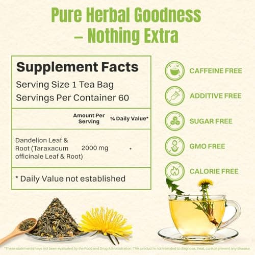 Hiihone Dandelion Root & Leaf Tea Bags 60 Count – Caffeine-Free Dandelion Herbal Tea, Supports Liver Cleanse, Detox & Digestion, Roasted Dandelion Root Tea, Natural Non-GMO — view 3