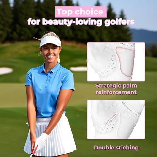 AIGEVTURE Womens Golf Gloves Left Hand Ladies Golf Gloves Breathable Yoga Mesh Back for Fashion Conscious Golfers White L — view 3