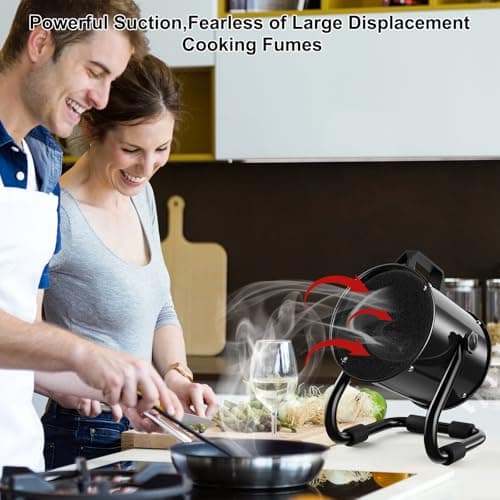 Portable Range Hood with 9 Activated Carbon Filters, Strong Suction Kitchen Exhaust Fan for Indoor BBQ, Hot Pot, RV & Desktop Cooking Pure Black