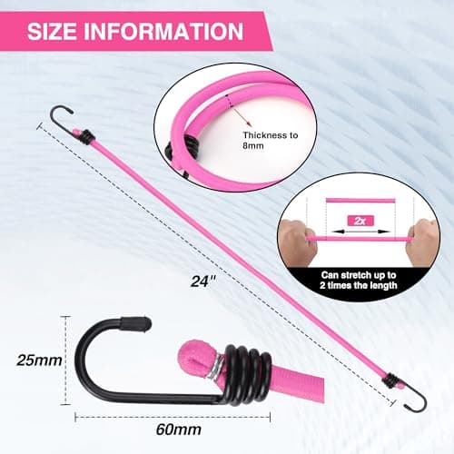 WORKPRO 24 Inch Bungee Cord with Hooks, 4 Pack Superior Rubber Heavy Duty Straps Strong Elastic Rope for Outdoor Tent, Luggage Rack, Camping, Cargo, RV, Bike, Transporting, Storage, Pink