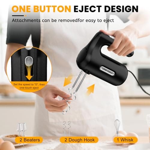 Lord Eagle 5-Speed Hand Mixer Electric, 300W Compact Handheld Mixer, Portable Kitchen Egg Beater with 5 Attachments & Storage Bag, Cake Supplies for Bread Dough Baking, Lightweight, Black — view 5