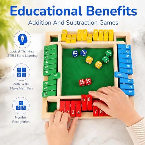 Shut The Box Math Board Game Wooden Dice Toy for 1-4 Players Kids Adults — view 3