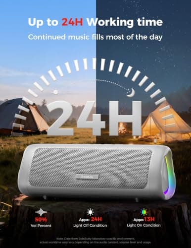 Bluetooth Speaker, 20W HD Sound, Portable Wireless, IPX5 Waterproof, Up to 24H Playtime, TWS Pairing, for Home/Party/Outdoor/Camping/Beach Essentials, Electronic Gadgets, Birthday Gift (Grey) — view 4