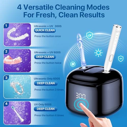 Ultrasonic Retainer Cleaner Machine, 49KHz 220ML Dental Cleaning Pod with Digital Timer, Deep Cleaning Ultrasonic Dentures Cleaner for Night Guards, Braces, Aligner, Toothbrush, Jewelry, Black — view 3