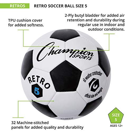 Champion Sports Retro Soccer Ball, Size 5 , Black/White — view 3