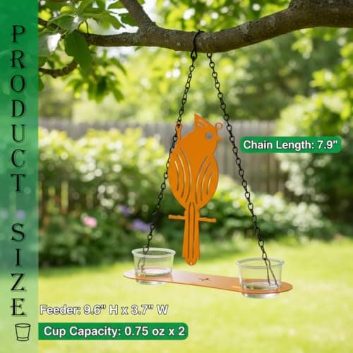 Double Ring Outdoors Hanging Oriole Feeders with Fruit Holder, 2 Clear Bowls for Jelly & Mealworms, Easy to Fill & Clean Metal Bird Feeder for Garden Backyard Decor to Attract and Hummingb