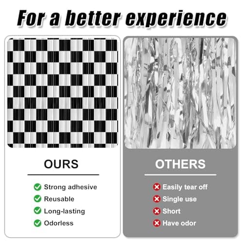 Crosize 2 Pack 3.3 x 9.9 ft Race Car Party Decorations Fringe Curtains, Black & White Tinsel Curtain Backdrop for Parties, Door Streamers, Glitter Streamer Backdrop for Birthday Decoration