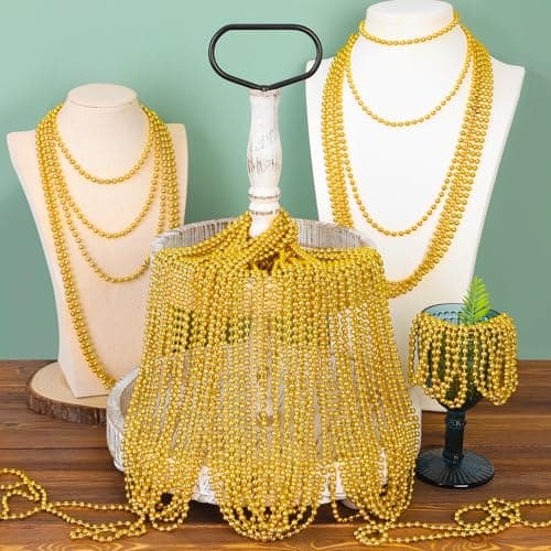 Gold Bead Necklace, 24PCS Christmas Bead Necklaces Stuff, 33" Mardi Gras Xmas Beaded Necklace Costume, Festival Parade Throw Accessories for Wedding Birthday Pirate Party Baby Shower Supplies Decor — view 4