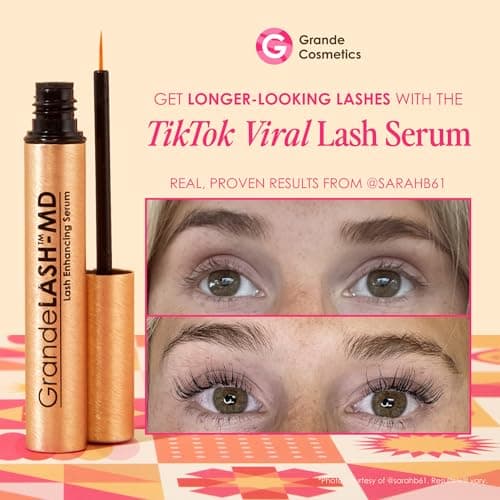 Grande Cosmetics GrandeLASH-MD Lash Enhancing Serum - Peptide & Vitamin Infused Formula for Longer, Thicker, Fuller Looking Lashes - Ophthalmologist Tested, Cruelty-Free, 3 Month Supply (2mL)