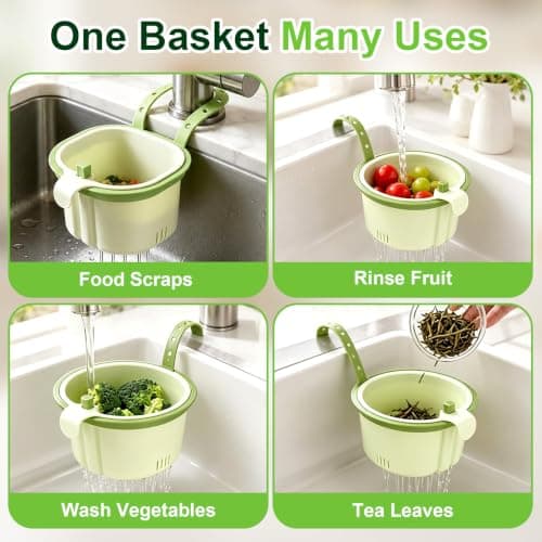 Hanging Sink Strainer Basket with Openable Bottom Cover, Kitchen Faucet Hanging Strainer, Press Automatic Dumping Basket (Green) — view 5