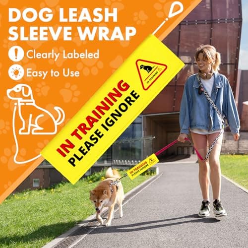 Funny Yellow Pet Dog Leash Wrap Hanging ID Patch Tag, in Training Please Ignore Dog Leash Alert Sign for Pet Birthday Gift — view 2
