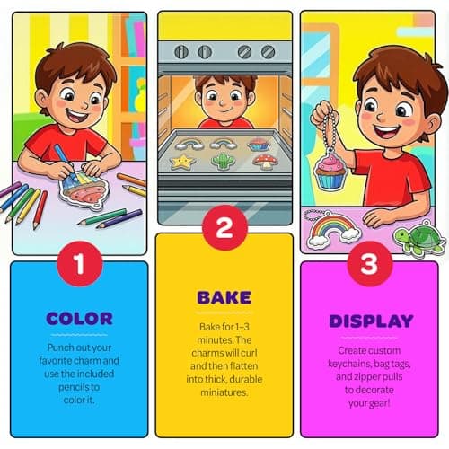 Dan&Darci Shrink Art Craft Kit for Girls and Boys Ages 6-12 - Shrink Magic Charm Making Kit with 30 Pre-Cut Shrink Plastic Templates - Kids Craft Birthday Gift for 7 8 9 10 Year Olds
