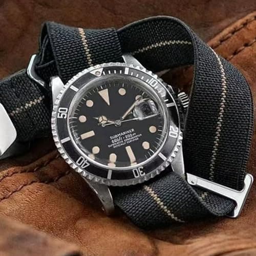 Aoeiwv French Troops Paratrooper Watch Band with Hook-and-Loop Premium Striped Military Elastic Nylon Watch Strap Silver & Black Buckle 18mm 20mm 22mm 24mm Replacement Band Strap for Men Women — view 3