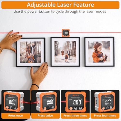 Neoteck 4-Side Magnetic Digital Angle Finder with Laser (Class 2,<1mW Output) 4x90°Angle Finder Tool Rechargeable Digital Angle Gauge with Backlight Screen Laser Level for Construction Decorations