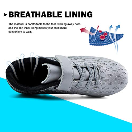 brooman Kids Firm Ground Soccer Cleats Boys Girls Athletic Outdoor Football Shoes(3,Silver) — view 4