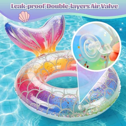 MoKo Inflatable Swimming Ring, Swimming Tube Cute Pool Float Tube Decorations Swim Tubes Outdoor Pool Beach Water Floats Party Supplies Kids Adults Floaties, Rainbow Silver Scales — view 4